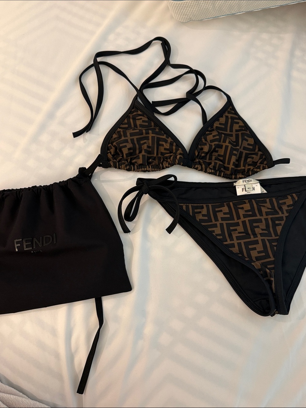 Fendi Brown & Black Monogram Triangle Bikini Set